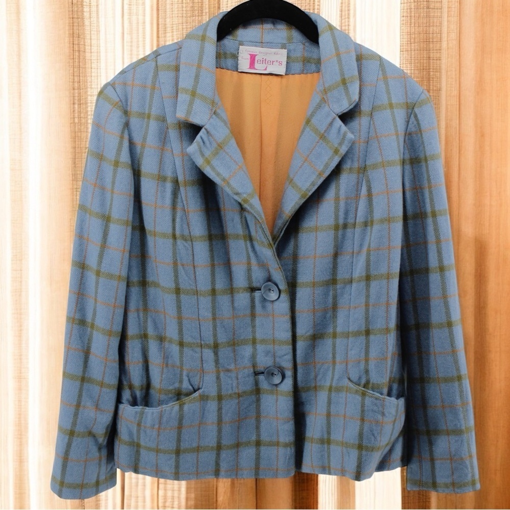 Vintage Vogue Paris Original Retro Plaid Women's Relaxed Suit Jacket‎ Career M/L